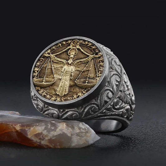 Libra Zodiac Silver Ring - view 1