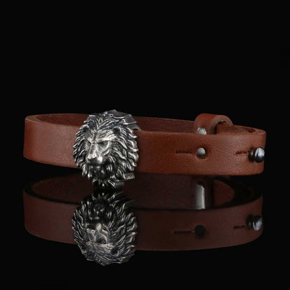 Lion Leather Bracelet by SWISS PLUS - Unique Design Handmade Bracelet - view 4