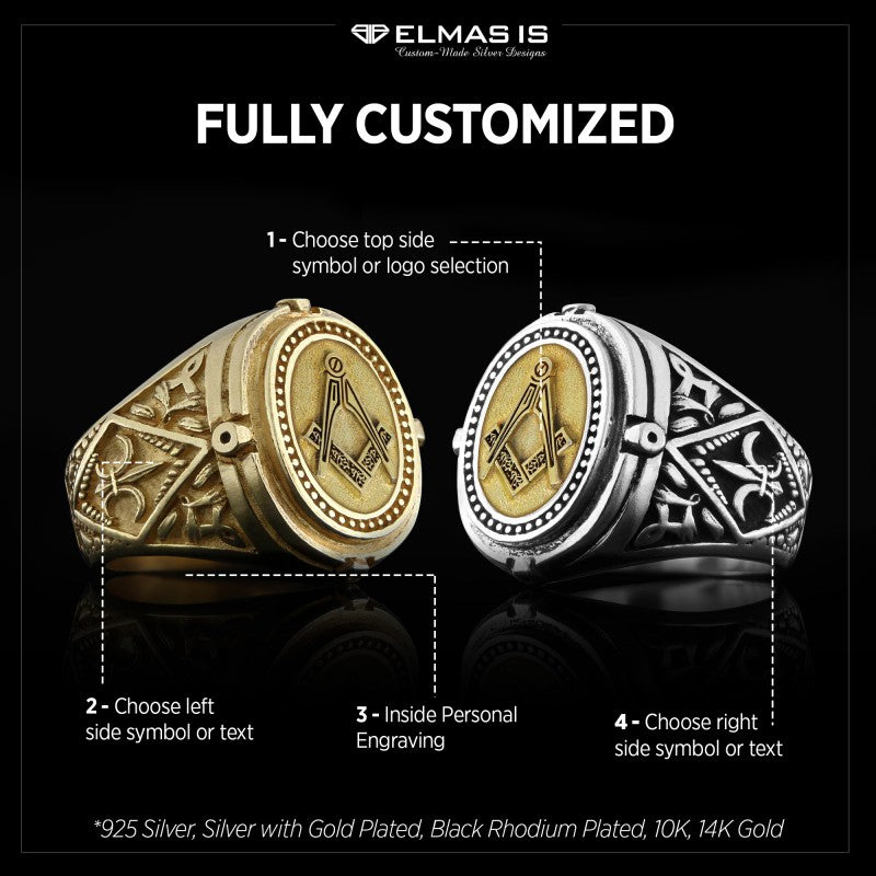 Lodge Masonic Ring, Celtic Lodge Masonic Ring, Signet Mason Ring, Mason Jewelry - view 5