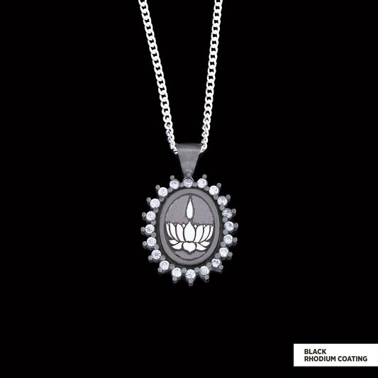 Lotus Flower Necklace, Buddhist Symbol Necklace, Stoned Buddhist Necklace, Lotus Jewelry, Women's Gift Accessory Black Rhodium Coating