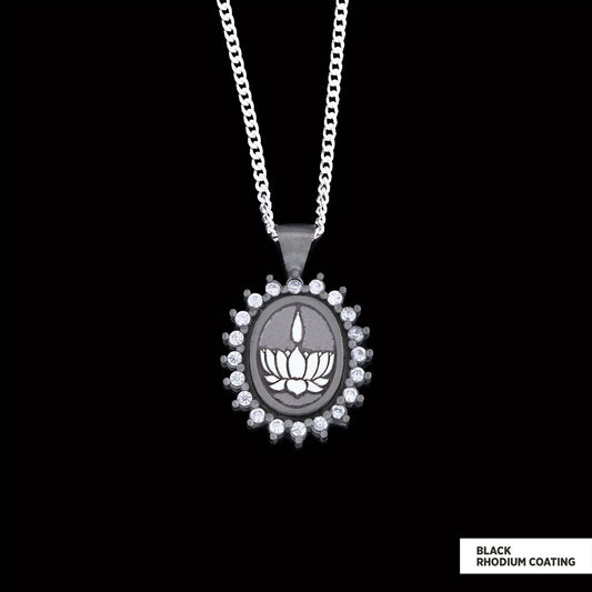 Lotus Flower Necklace, Buddhist Symbol Necklace, Stoned Buddhist Necklace, Lotus Jewelry, Women's Gift Accessory Black Rhodium Coating