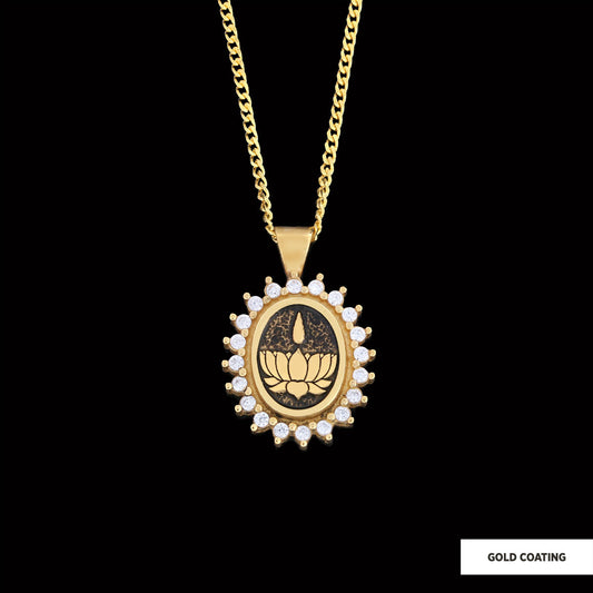 Lotus Flower Necklace, Buddhist Symbol Necklace, Stoned Buddhist Necklace, Lotus Jewelry, Women's Gift Accessory Gold Coating