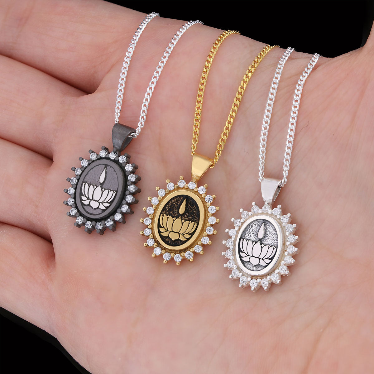 Lotus Flower Necklace, Buddhist Symbol Necklace, Stoned Buddhist Necklace, Lotus Jewelry, Women's Gift Accessory Gold Coating
