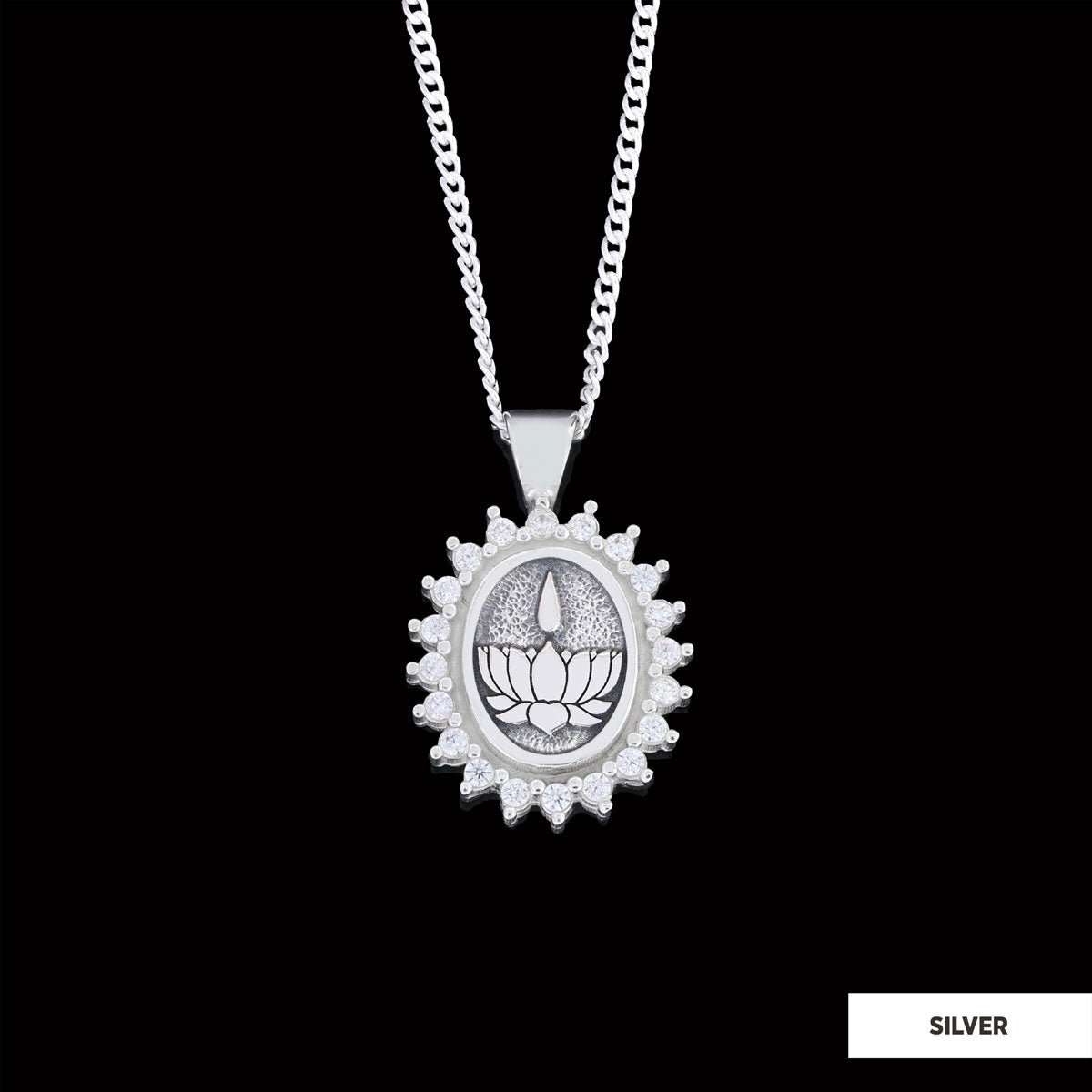 Lotus Flower Necklace, Buddhist Symbol Necklace, Stoned Buddhist Necklace, Lotus Jewelry, Women's Gift Accessory Silver