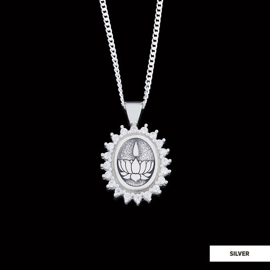 Lotus Flower Necklace, Buddhist Symbol Necklace, Stoned Buddhist Necklace, Lotus Jewelry, Women's Gift Accessory Silver