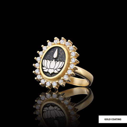 Lotus Flower Ring, Buddhist Symbol Ring, Stoned Buddhist Ring, Lotus Jewelry, Women's Gift Accessory Gold Coating