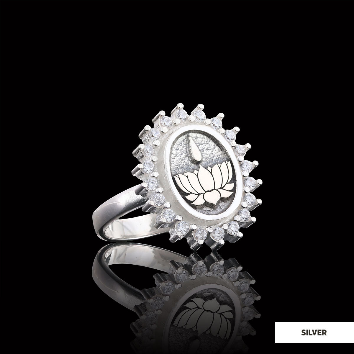 Lotus Flower Ring, Buddhist Symbol Ring, Stoned Buddhist Ring, Lotus Jewelry, Women's Gift Accessory Silver