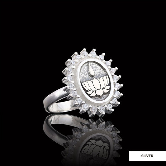 Lotus Flower Ring, Buddhist Symbol Ring, Stoned Buddhist Ring, Lotus Jewelry, Women's Gift Accessory Silver