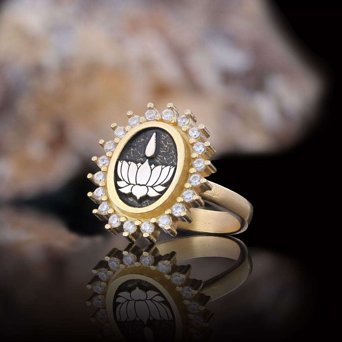 Lotus Flower Ring, Buddhist Symbol Ring, Stoned Buddhist Ring, Lotus Jewelry, Women's Gift Accessory - view 1