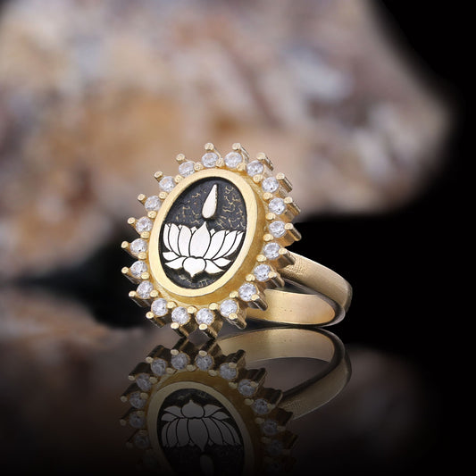 Lotus Flower Ring, Buddhist Symbol Ring, Stoned Buddhist Ring, Lotus Jewelry, Women's Gift Accessory - view 1