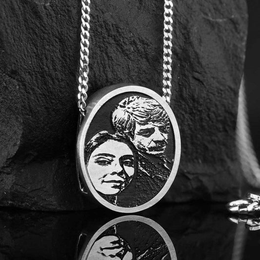 Oval Unique Design Silver Love Photo Pendant
