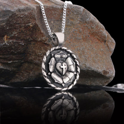 Lutheranism Pendant, Rosae Crucis Necklace, Rose and Cross Pendant, Amorc Necklace, Lutheranism Jewelry, Gift for Her, Gift f