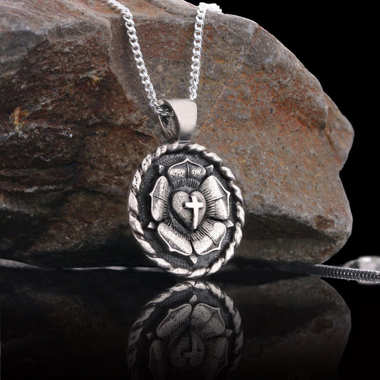 Lutheranism Pendant, Rosae Crucis Necklace, Rose and Cross Pendant, Amorc Necklace, Lutheranism Jewelry, Gift for Her, Gift for Him