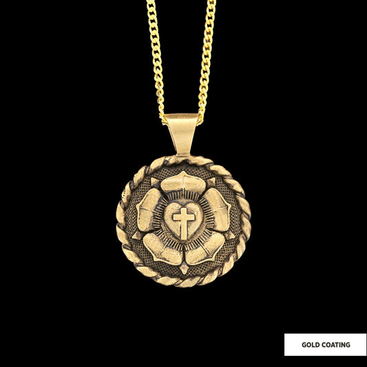 Lutheranism Pendant, Rosae Crucis Necklace, Rose and Cross Pendant, Amorc Necklace, Lutheranism Jewelry, Gift for Her, Gift for Him