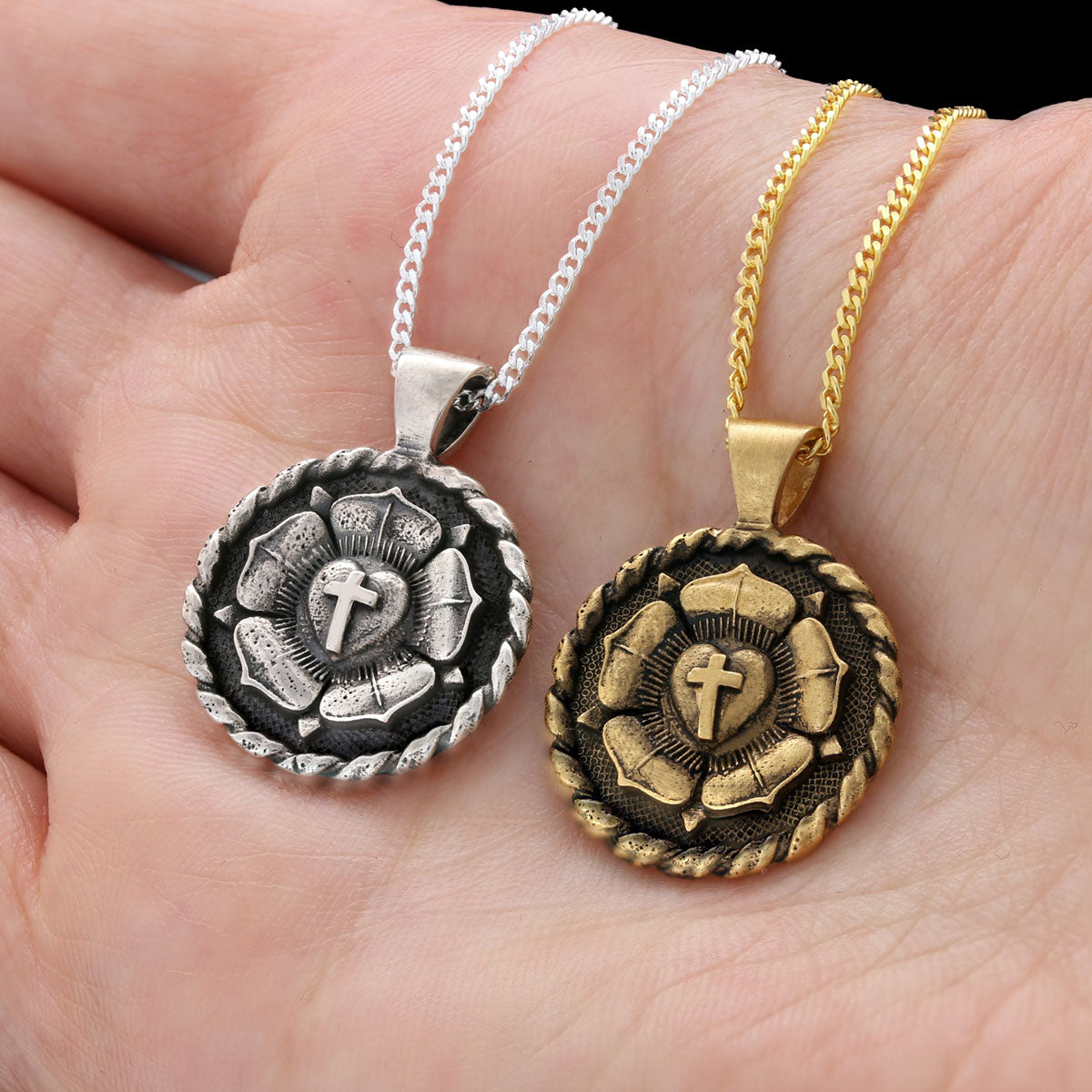 Lutheranism Pendant, Rosae Crucis Necklace, Rose and Cross Pendant, Amorc Necklace, Lutheranism Jewelry, Gift for Her, Gift for Him - view 4