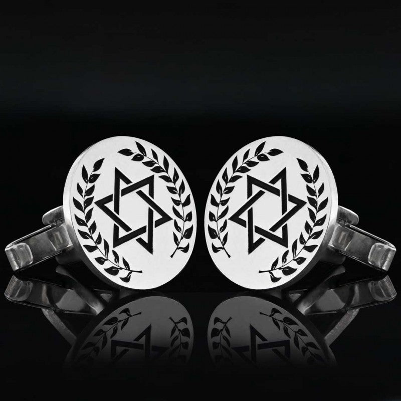 Oval Handmade Silver Magen David Cufflink by SWISS PLUS - Jewish Collection - view 2