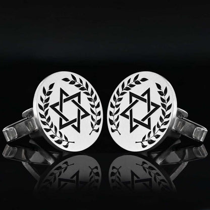 Oval Handmade Silver Magen David Cufflink by SWISS PLUS - Jewish Collection - view 2