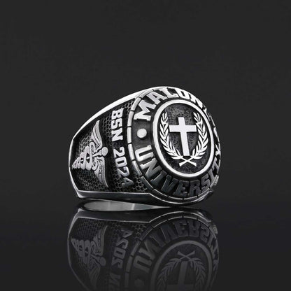 Malone University Ring, Lesley University Graduation Ring, Class Ring, High School Ring by SWISS PLUS - Custom College Class 