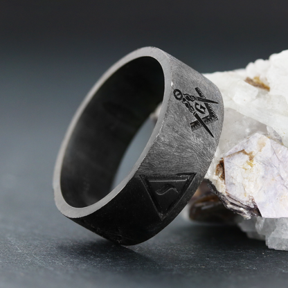 Engraved with Masonic Symbols Ring, Compasses Masonic Ring, Elegant Masonic Ring by SWISS PLUS - Mason Collection