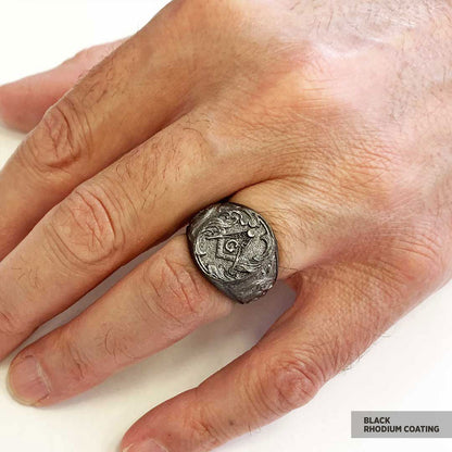 Masonic Compass Round Ring, Men Signet Mason Ring, Freemason Symbol Signet Ring by SWISS PLUS - Mason Collection - view 7