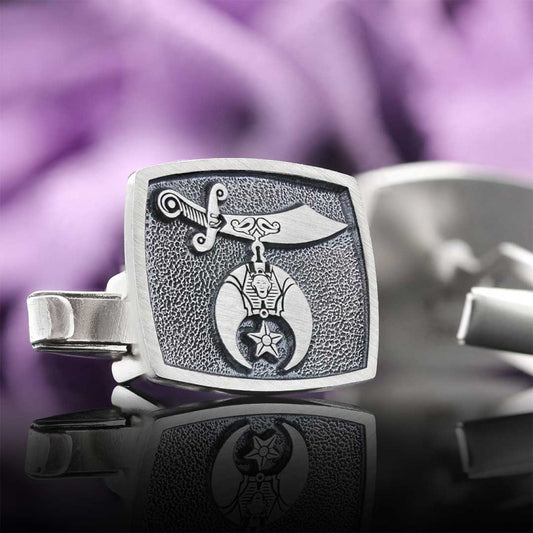 Shriners Masonic Special Design Square Silver Cufflink - view 1