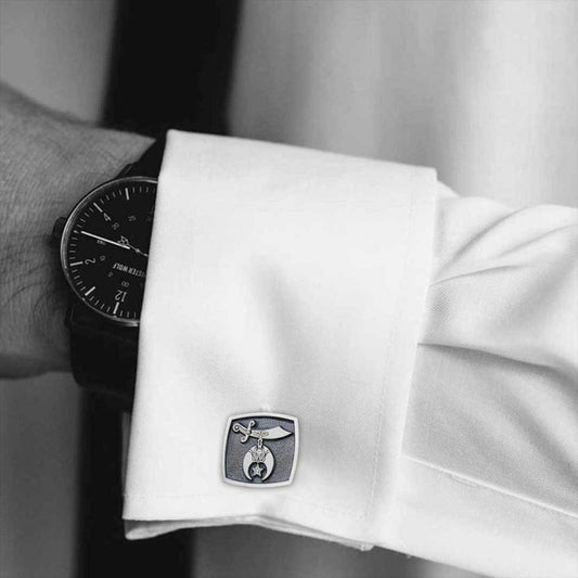 Shriners Masonic Special Design Square Silver Cufflink by SWISS PLUS - Mason Collection - view 2