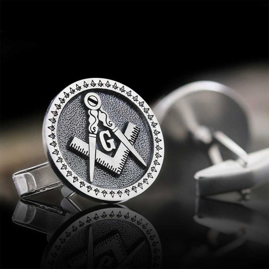 Special Design Round Masonic Sterling Silver Lodge Cufflink - view 1