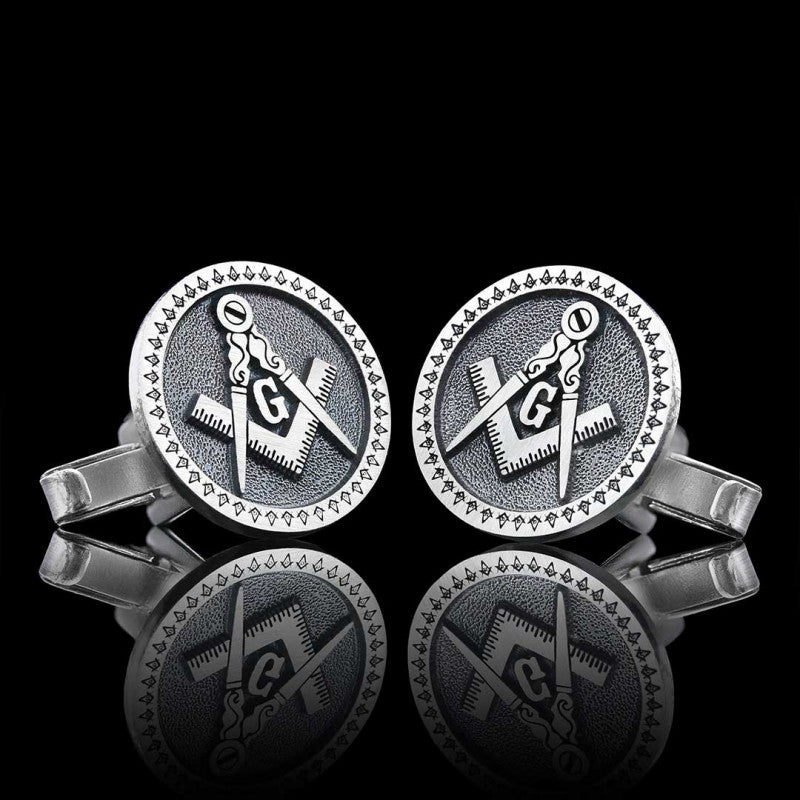 Special Design Round Masonic Sterling Silver Lodge Cufflink - view 3