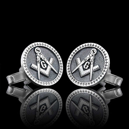 Special Design Round Masonic Sterling Silver Lodge Cufflink by SWISS PLUS - Mason Collection - view 3
