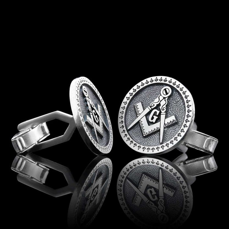 Special Design Round Masonic Sterling Silver Lodge Cufflink - view 4