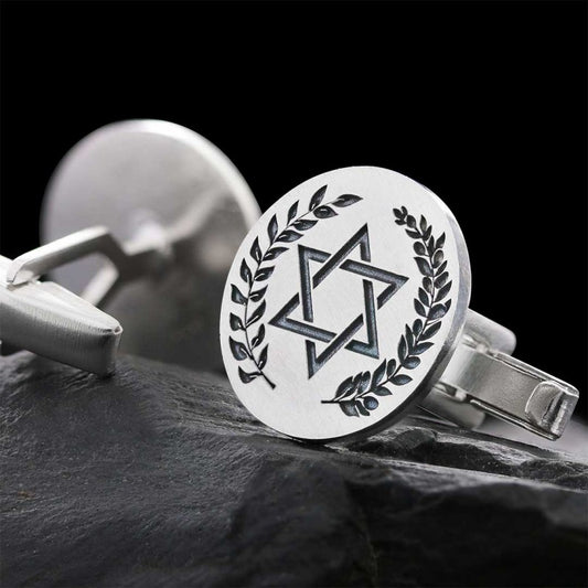 Handmade Round Sterling Silver Masonic Pentagram Cufflink
