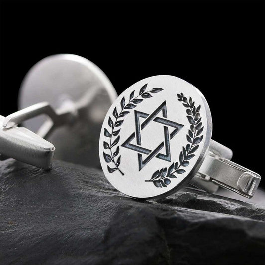 Handmade Round Sterling Silver Masonic Pentagram Cufflink