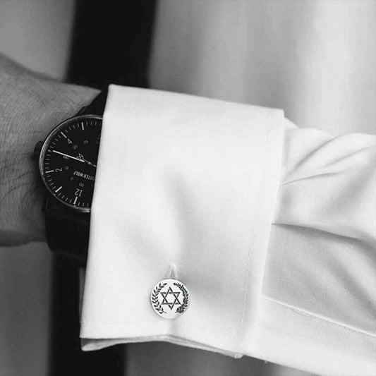 Handmade Round Sterling Silver Masonic Pentagram Cufflink