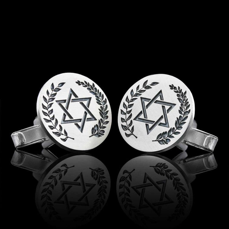 Handmade Round Sterling Silver Masonic Pentagram Cufflink