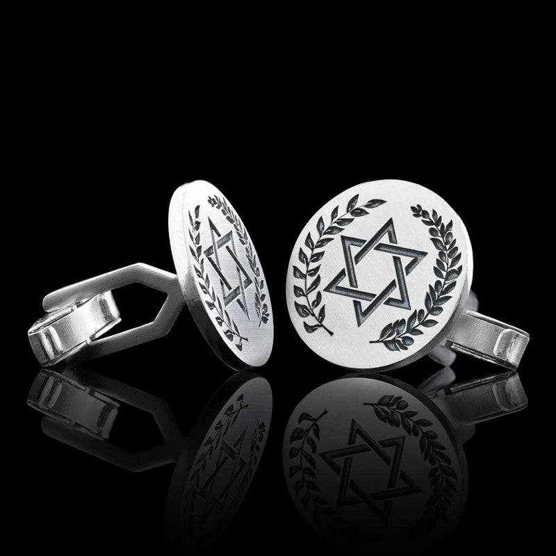 Handmade Round Sterling Silver Masonic Pentagram Cufflink