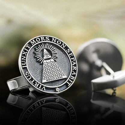 Custom Design Silver Round The Eye Masonic Cufflink by SWISS PLUS - Mason Collection