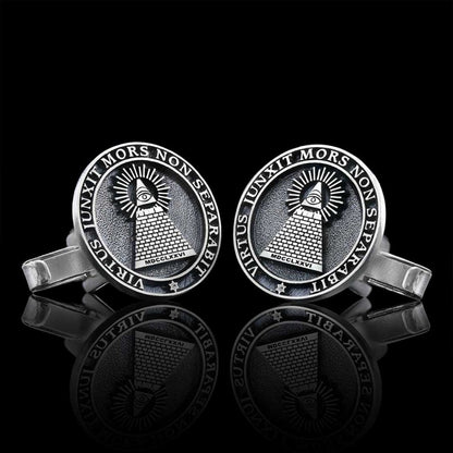 Custom Design Silver Round The Eye Masonic Cufflink by SWISS PLUS - Mason Collection - view 3