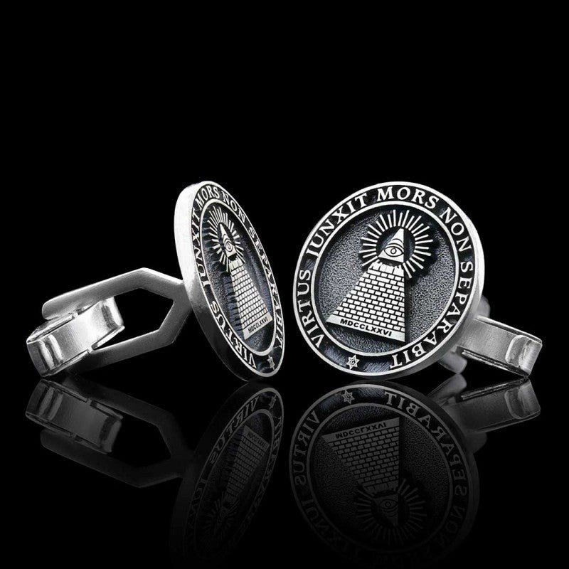 Custom Design Silver Round The Eye Masonic Cufflink - view 4