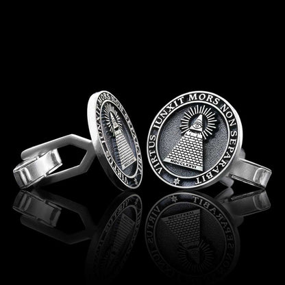 Custom Design Silver Round The Eye Masonic Cufflink by SWISS PLUS - Mason Collection - view 4