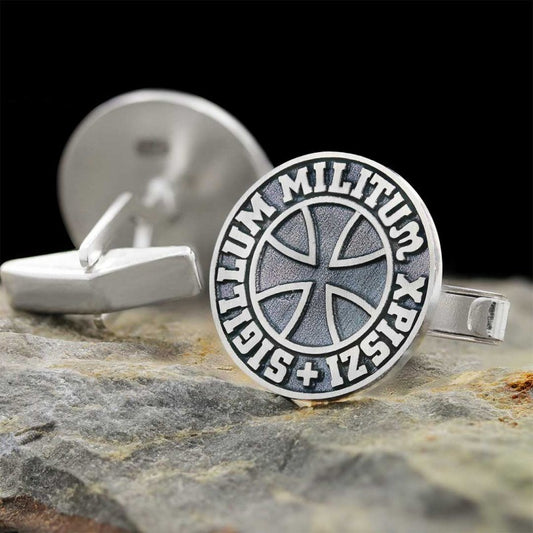 Sigillum Militum Xpiszi Round Silver Masonic Cufflink - view 1