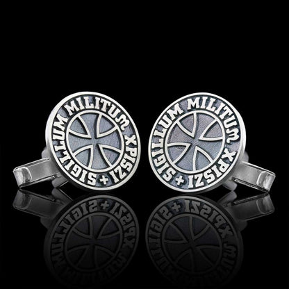 Sigillum Militum Xpiszi Round Silver Masonic Cufflink by SWISS PLUS - Mason Collection - view 3