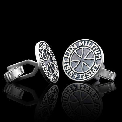 Sigillum Militum Xpiszi Round Silver Masonic Cufflink by SWISS PLUS - Mason Collection - view 4