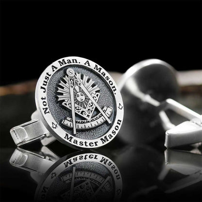 Round Special Design Silver Past Master Masonic Cufflink by SWISS PLUS - Mason Collection