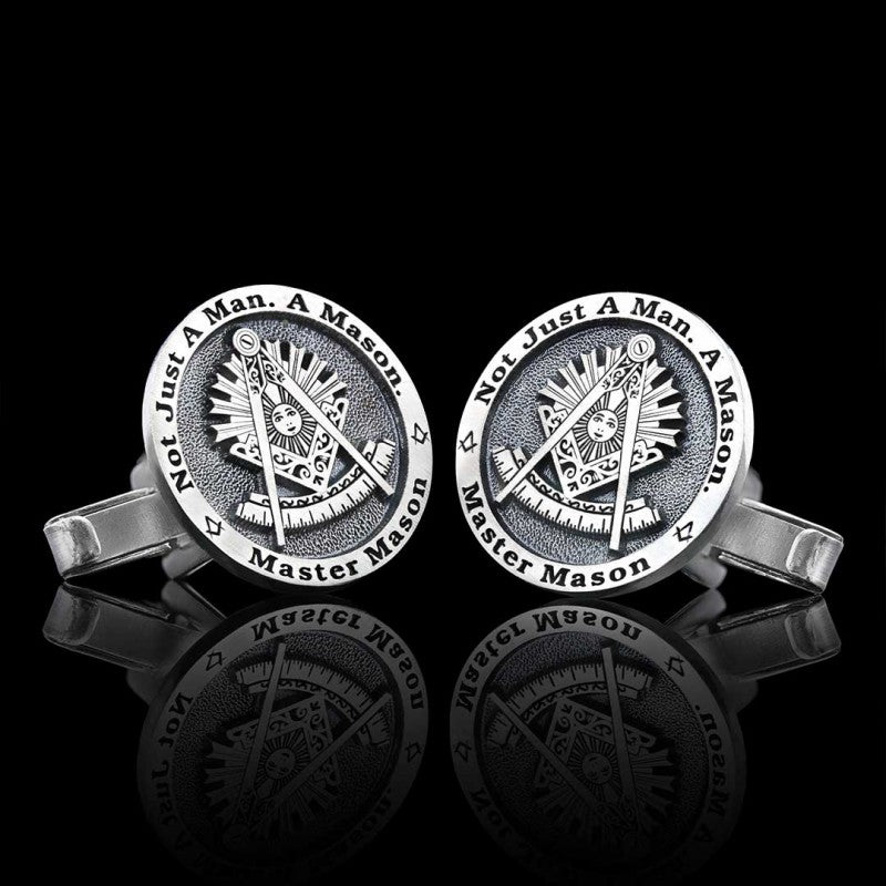 Round Special Design Silver Past Master Masonic Cufflink - view 3
