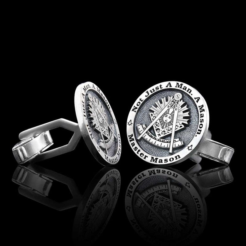 Round Special Design Silver Past Master Masonic Cufflink - view 4
