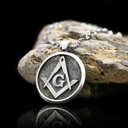 Round Special Design Lodge Masonic Pendant, Mason Brotherhood Necklace by SWISS PLUS - Mason Collection