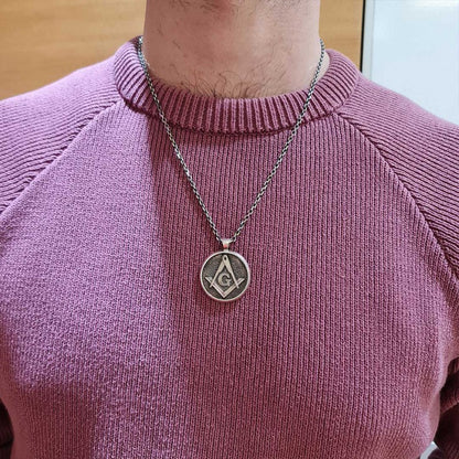 Round Special Design Lodge Masonic Pendant, Mason Brotherhood Necklace by SWISS PLUS - Mason Collection - view 5