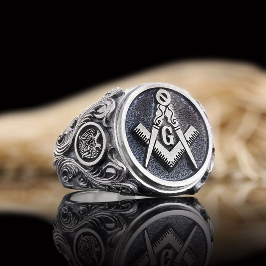 Masonic Ring, Antique Mason Ring, Elegant Mason Ring, Silver Jewelry Gift - view 1