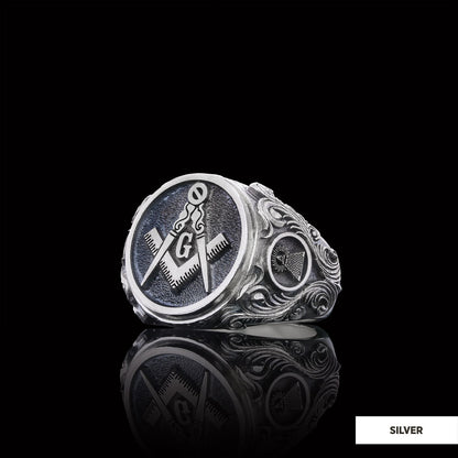 Masonic Ring, Antique Mason Ring, Elegant Mason Ring, Silver Jewelry Gift by SWISS PLUS - Mason Collection - view 3