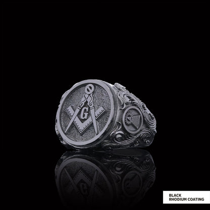 Masonic Ring, Antique Mason Ring, Elegant Mason Ring, Silver Jewelry Gift by SWISS PLUS - Mason Collection - view 4